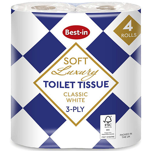 Bestin Luxury 40 Toilet Rolls White - 10 x 4 Tissue Rolls Pack