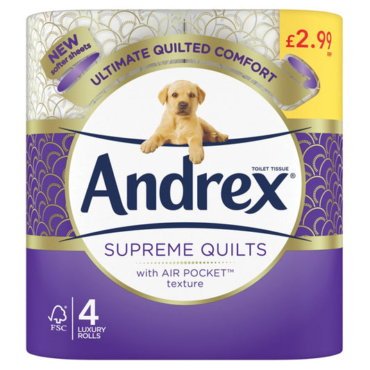 Andrex Supreme Quilts 24 Toilet Rolls - 6 x 4 Tissue Rolls Pack