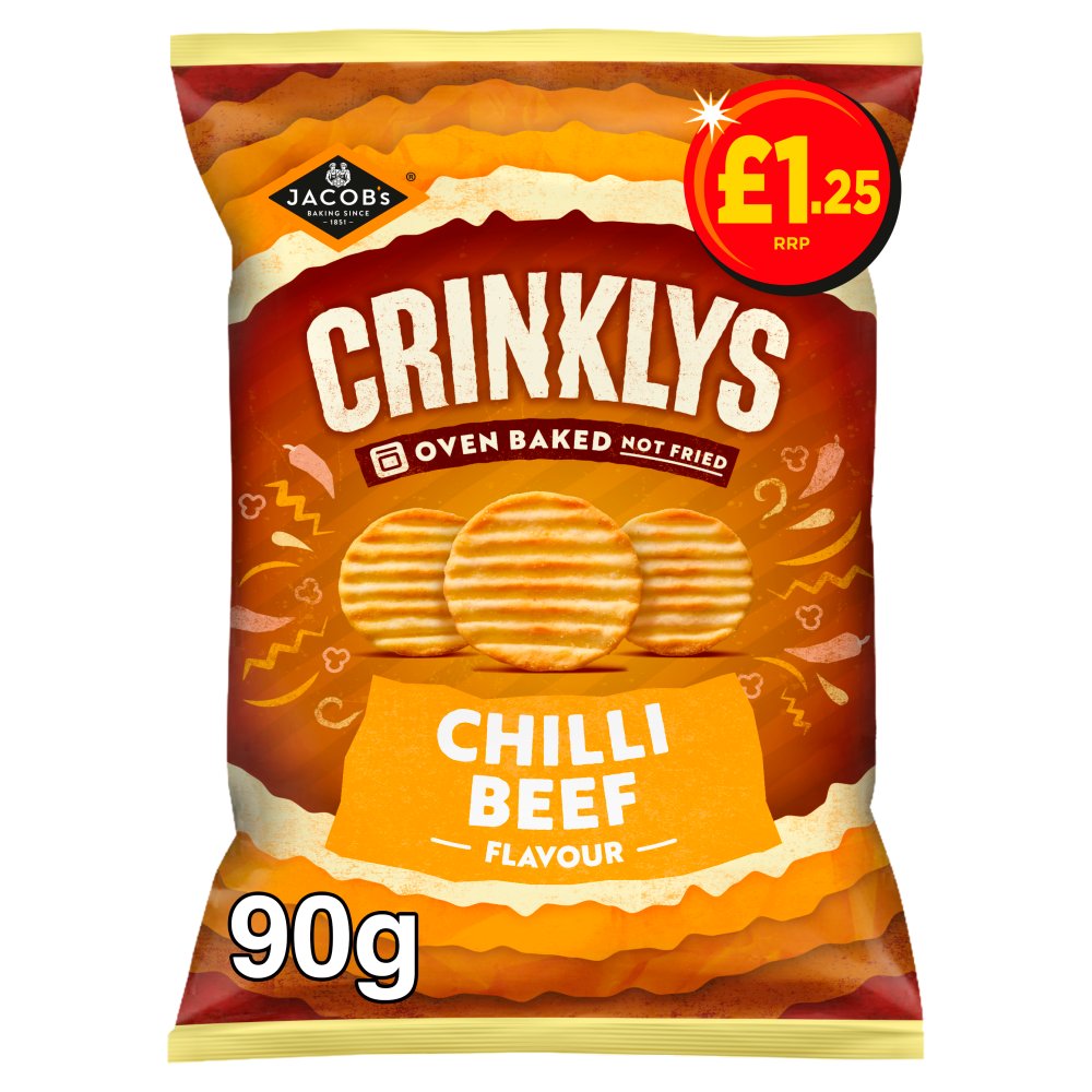 Jacob's Baked Crinklys Chilli Beef 15 x 90g - Snacks Crisps