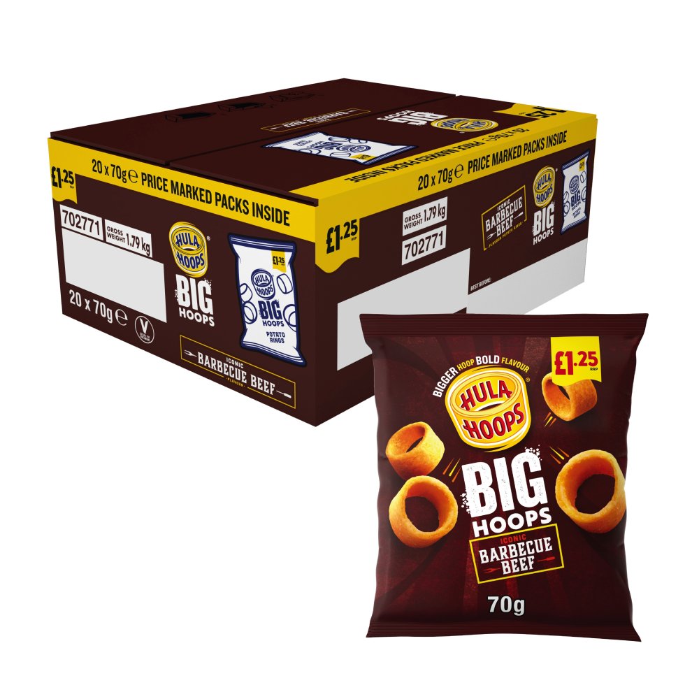Hula Hoops Big Hoops BBQ Beef 20 x 70g - Snacks Crisps