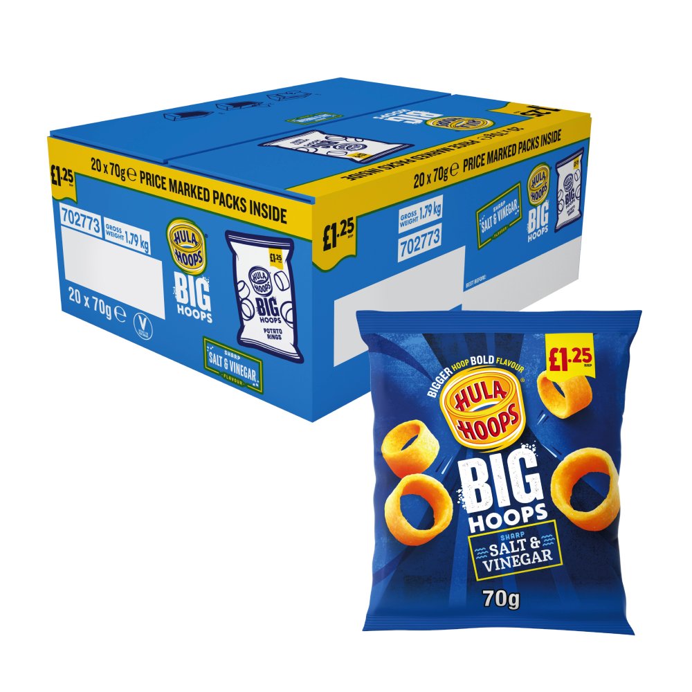 Hula Hoops Big Hoops Salt & Vinegar 20 x 70g - Snacks Crisps