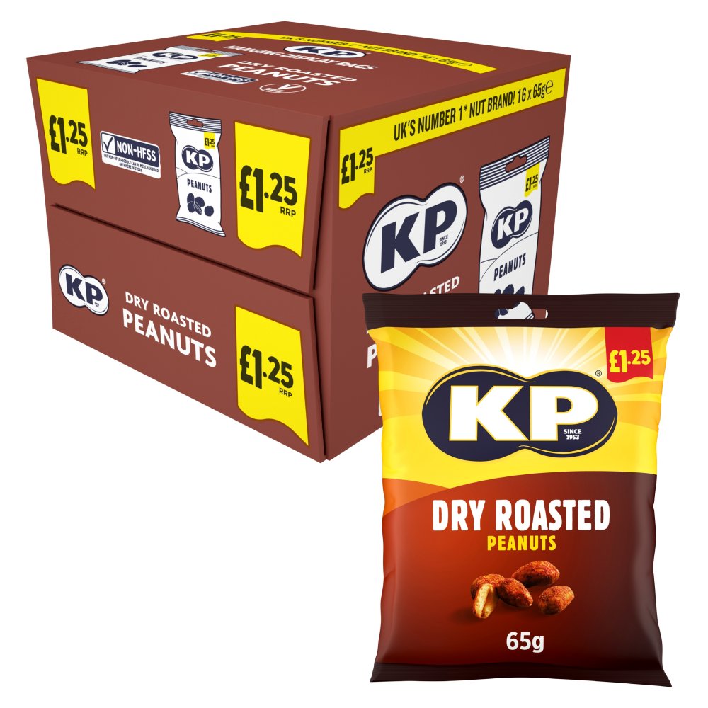 KP Dry Roasted Peanuts 16 x 65g - Snacks Crisps