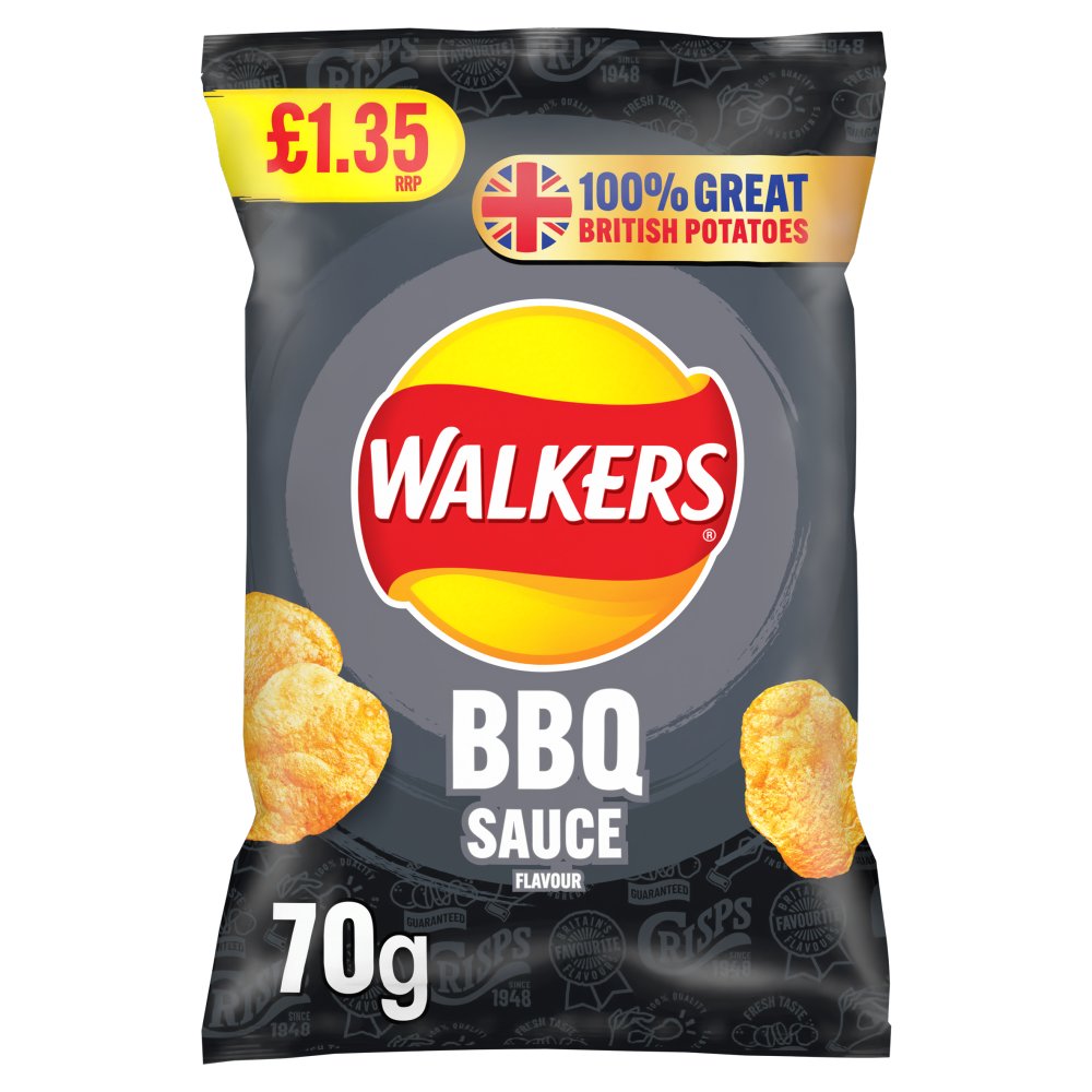 Walkers BBQ SAUCE Flavour Potato Crisps 18 x 70g Packs