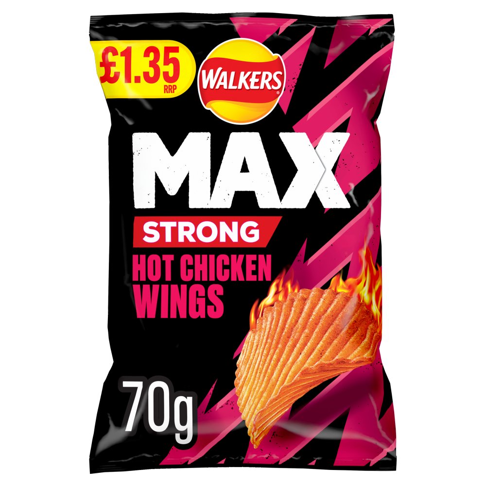 Walkers Max Strong HOT CHICKEN WINGS Potato Crisps 15 x 70g Packs