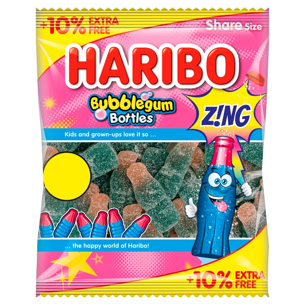 Haribo Bubblegum Bottles 12 x 176g - Jelly Share Size