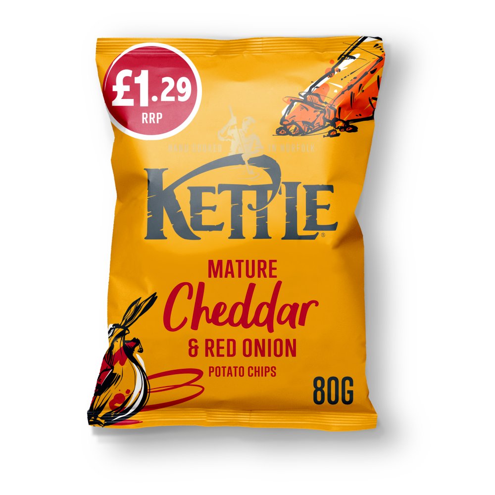 Kettle MATURE CHEDDAR & RED ONION Potato Crisps 12 x 80g Packs
