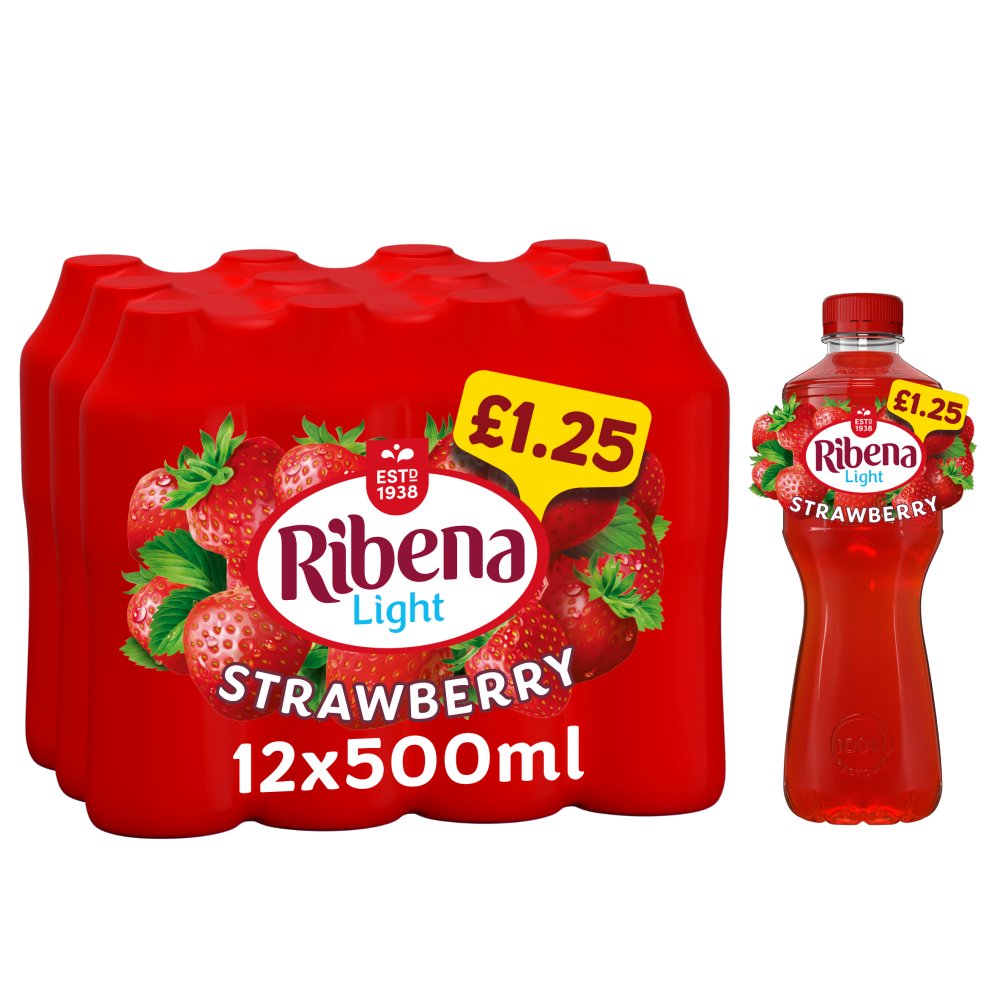 Ribena Strawberry Juice Drink 12 x 500ml No Added Sugar