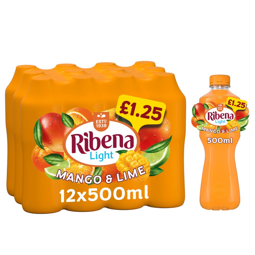 Ribena Mango & Lime Juice Drink 12 x 500ml No Added Sugar