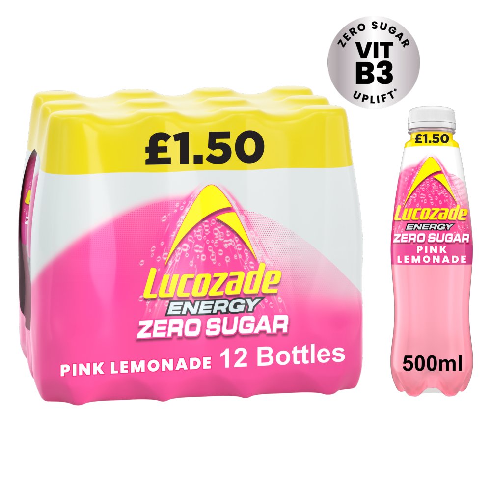 Lucozade Zero Sugar Pink Lemonade 12 x 500ml