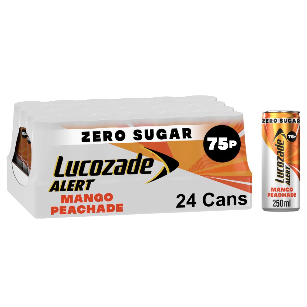 Lucozade Alert Mango Peachade Zero Sugar Energy Drink 24 x 250ml