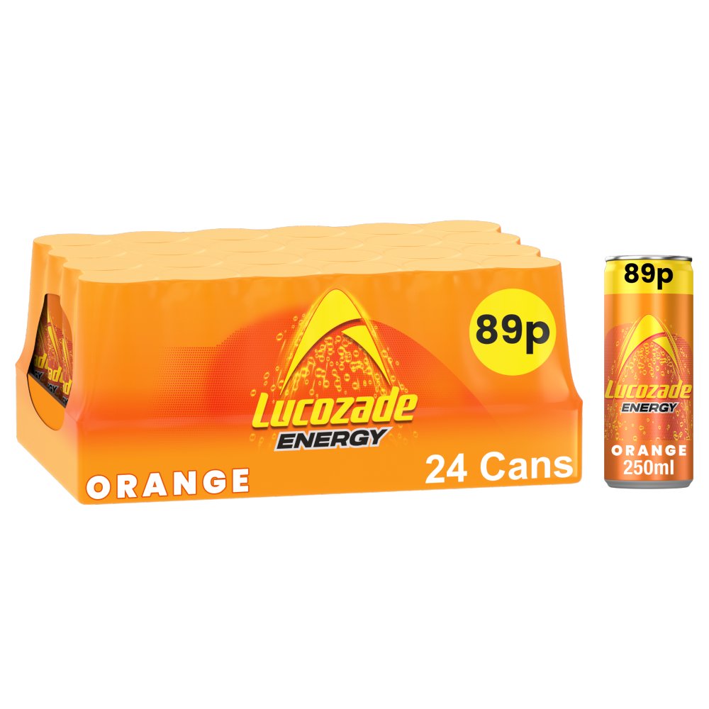 Lucozade ORANGE Energy Drink 24 x 250ml Cans