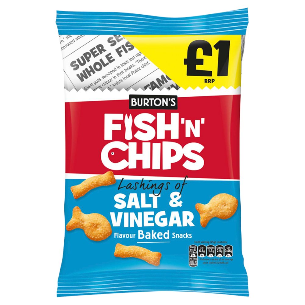 Burton's Fish'N' Chips Salt & Vinegar 10 x 125g - Snacks Crisps