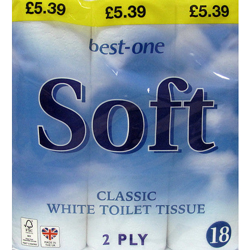 Best-One Soft Classic White 36 Toilet Rolls 2Ply - 2 x 18 Rolls Pack