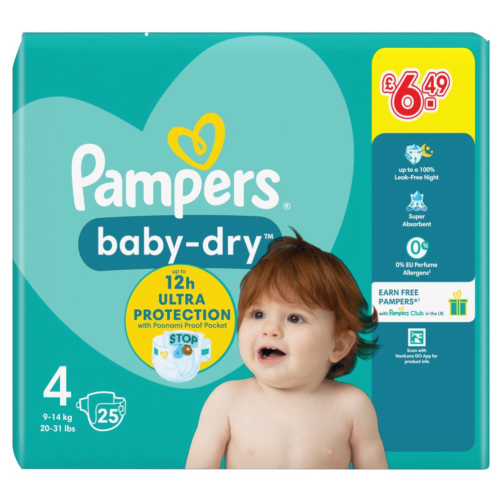 Pampers Baby Dry 25s x 4 - Size 4 Nappies