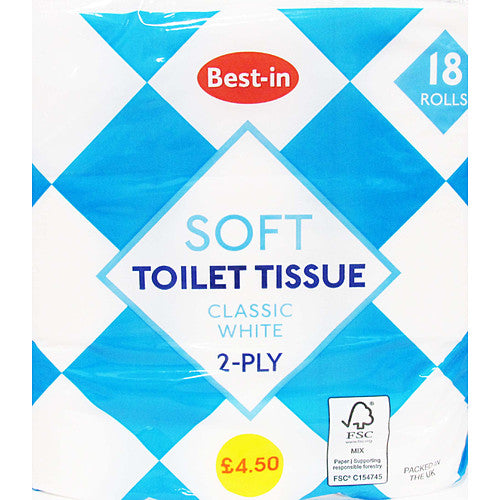 Bestin Soft Classic White 36 Toilet Tissue 2Ply - 2 x 18 Rolls Pack