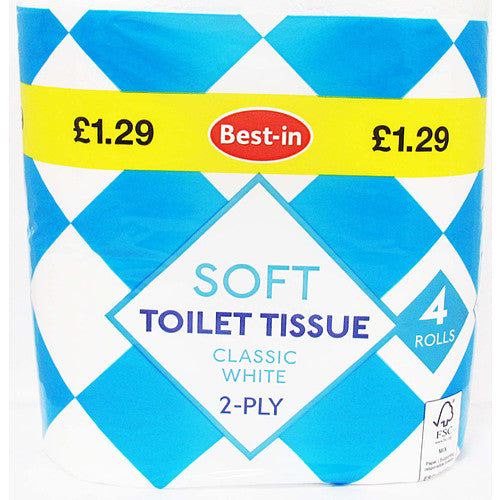Bestin Soft Classic White 40 Toilet Tissue 2Ply - 12 x 4 Tissue Rolls Pack