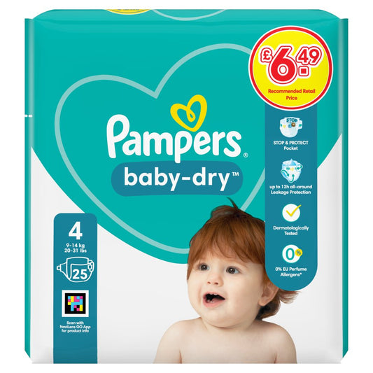 Pampers 25s x 4 Baby Dry - Size 4 Nappies