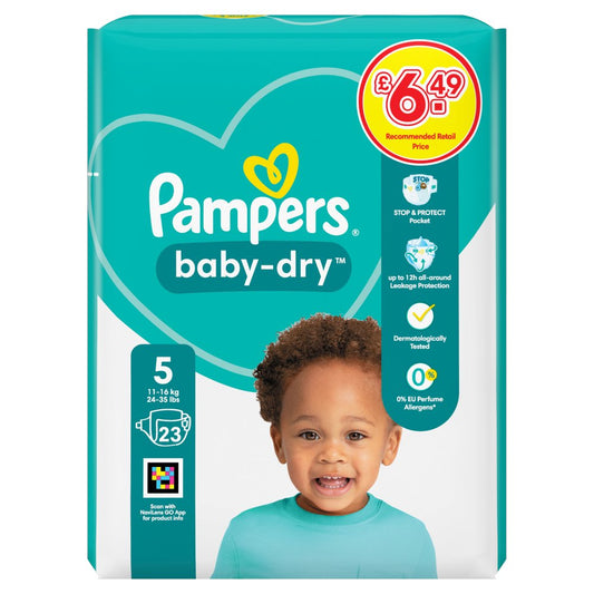 Pampers 23s x 4 Baby Dry - Size 5 Nappies