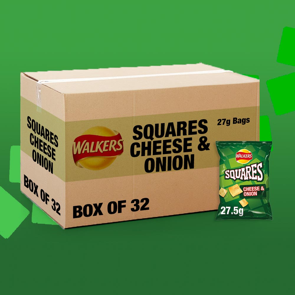 Walkers Squares CHEESE & ONION Potato Crisps 32 x 27.5g Packs