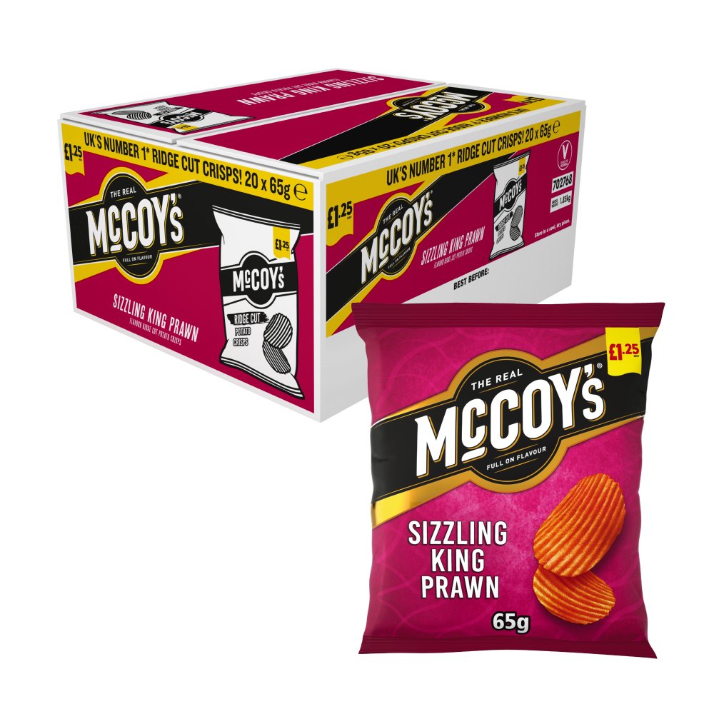 McCoy's Sizzling King Prawn 20 x 65g - Snacks Crisps