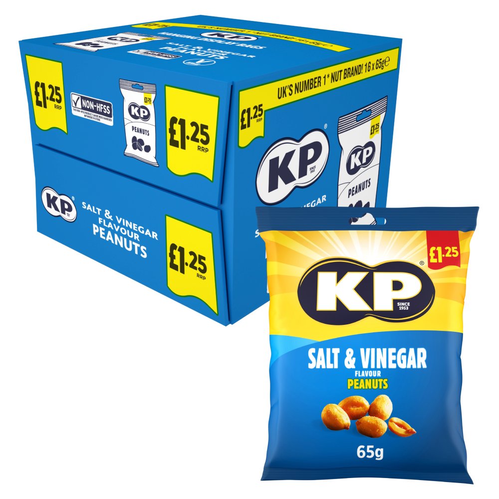 KP Salt & Vinegar Peanuts 16 x 65g - Snacks Crisps