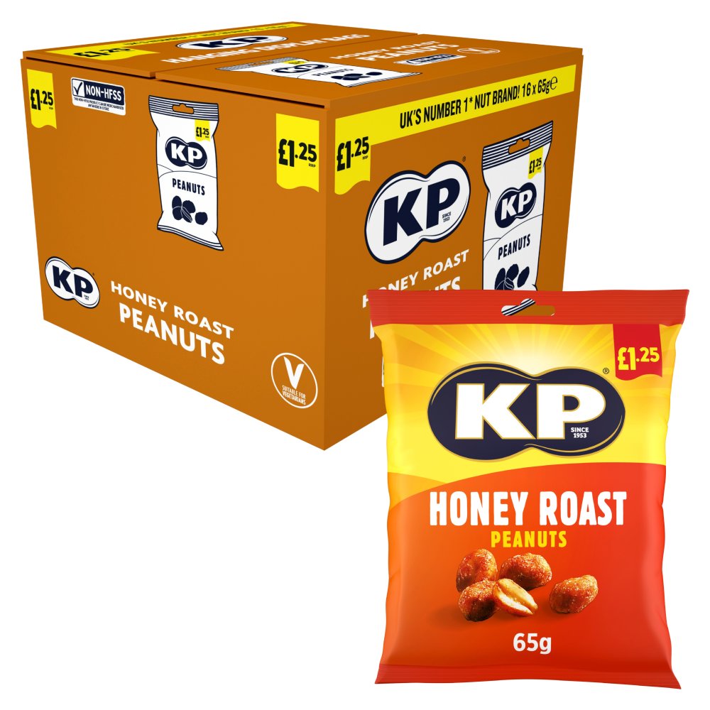 KP Honey Roast Peanuts 16 x 65g - Snacks Crisps