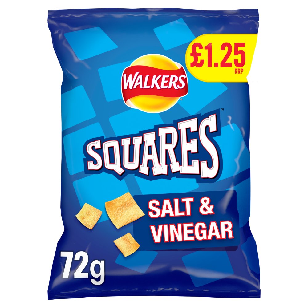 Walkers Squares Salt &amp; Vinegar 18 x 72g - Snacks Crisps