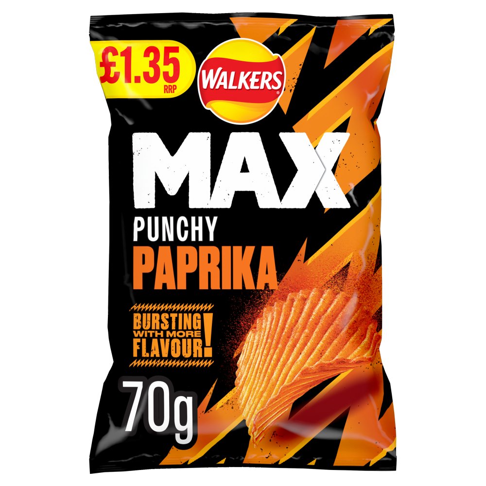 Walkers Max Punchy PAPRIKA Potato Crisps 15 x 70g Packs