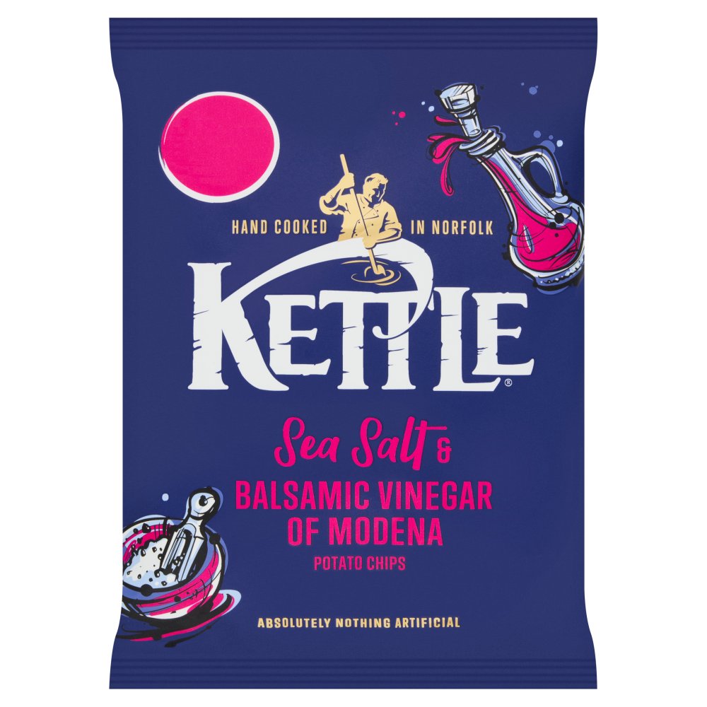 KETTLE Sea Salt & Balsamic Vinegar of Modena Chips 12 x 80g - Snacks Crisps