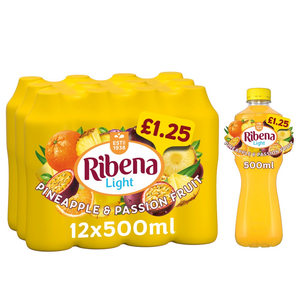 Ribena Pineapple & Passionfruit Fruit Juice Drink  12 x 500ml - No Added Sugar
