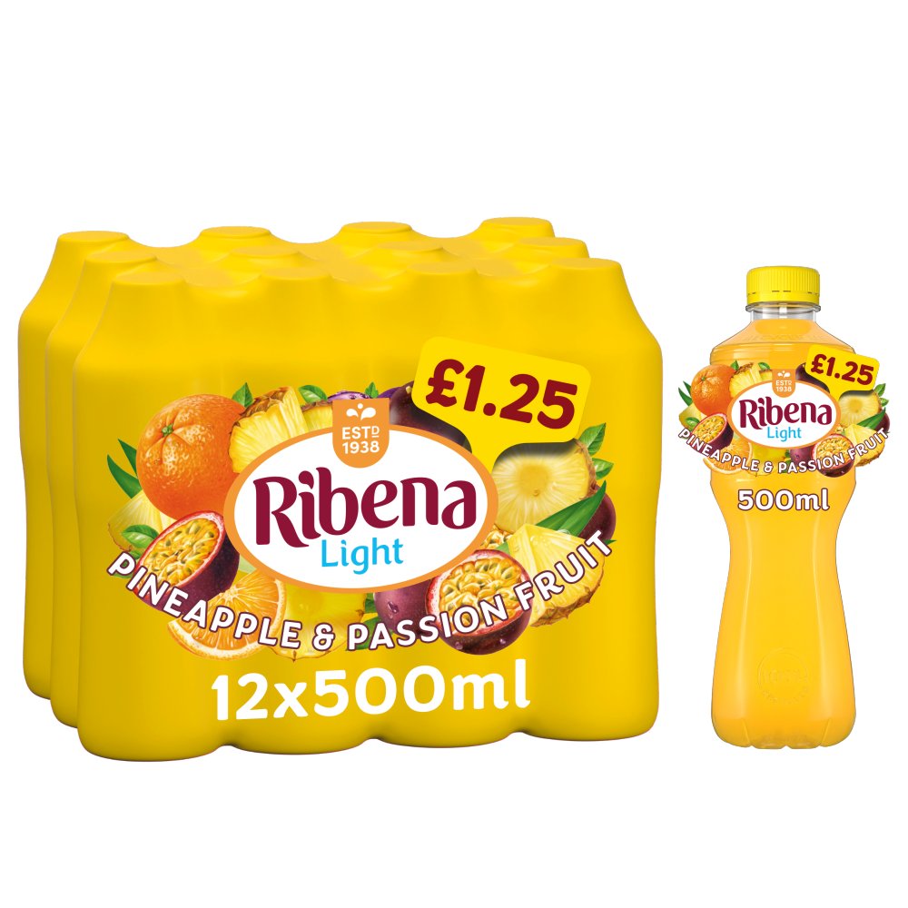 Ribena Pineapple &amp; Passion Fruit 12 x 500ml No Added Sugar