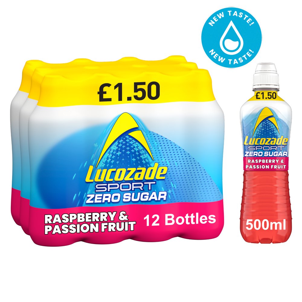 Lucozade Sport Drink Zero Sugar Raspberry &amp; Passion Fruit 12 x 500ml