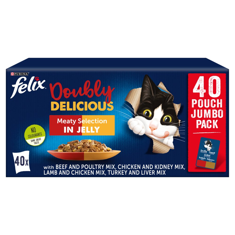 Felix Doubly Delicious Meat Selection in Jelly 40 x 100g - Wet Cat Food