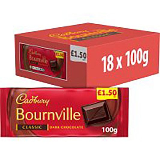 Cadbury Bournville Classic Dark Chocolate Bar 100g × 18 × 1