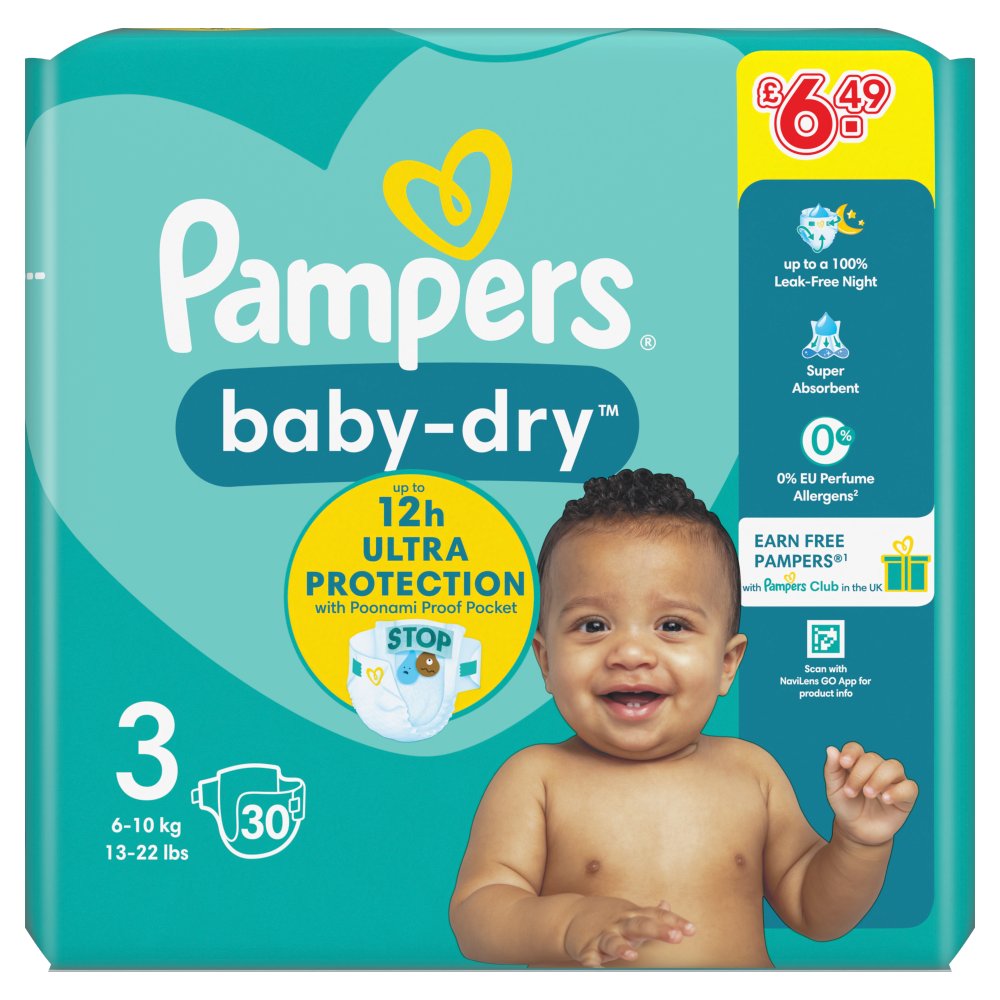 Pampers Baby Dry 30s x 4- Size 3 Nappies