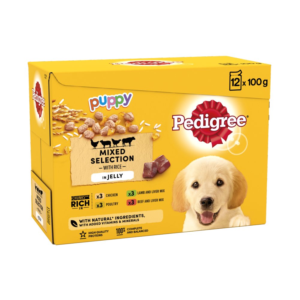 Pedigree 12 x 100g Mixed in Jelly Pouches - Puppy Wet Food