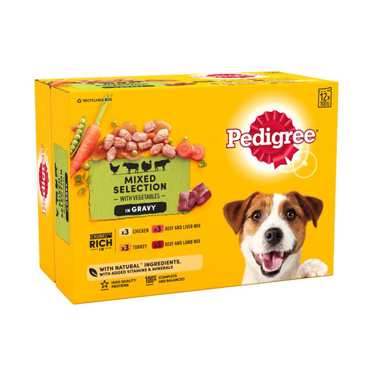 Pedigree Adult 12 x 100g Mixed in Gravy Pouches - Dog Wet Food